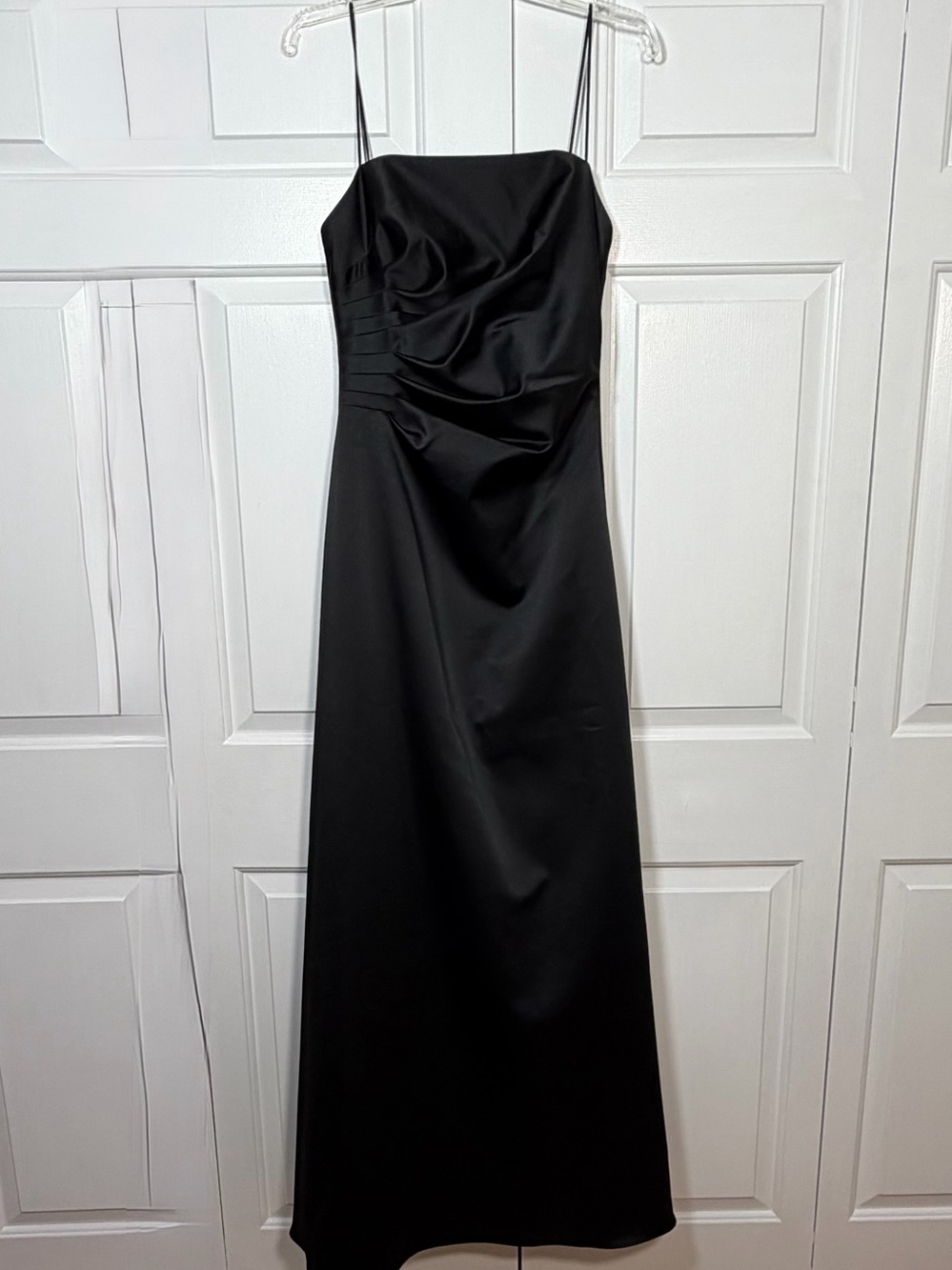ABS Allen Schwartz Black Satin Draped Evening Gown Sz 8